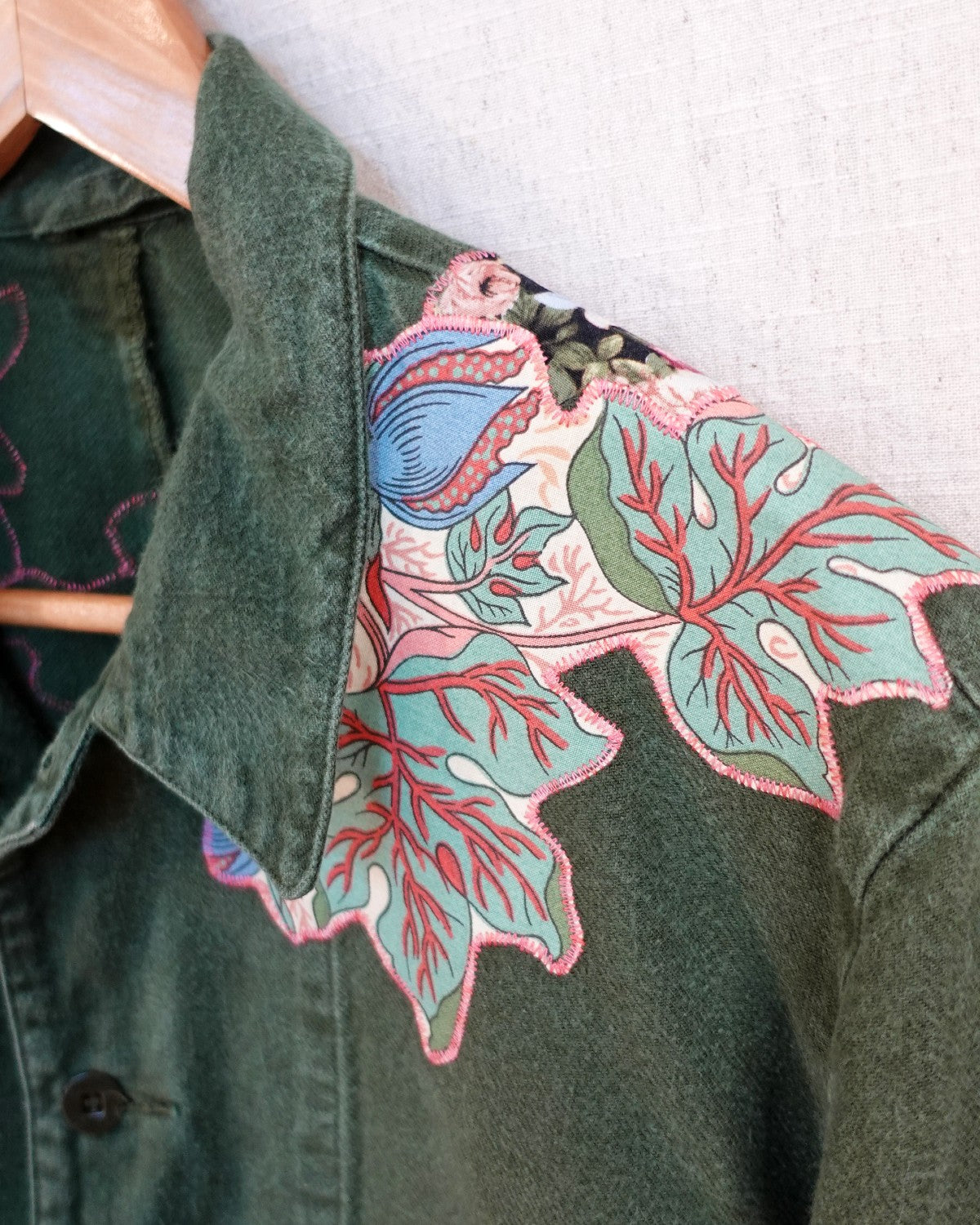 The Matilda - Green Soft Cotton Denim Jacket - Size 12-14