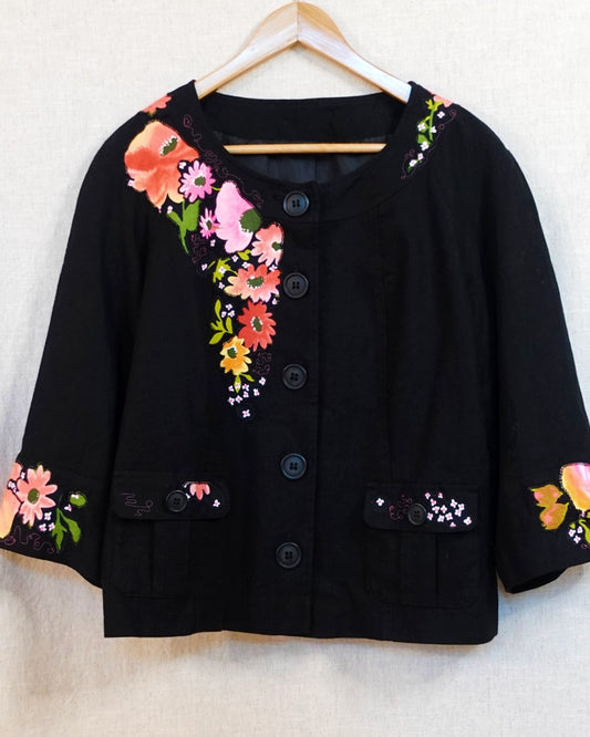 The Bonnie - Black Linen Mix Jacket - Size 12-14