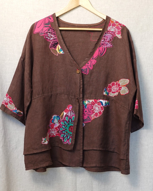 The Cleo | Brown Linen Jacket - Size 16-18